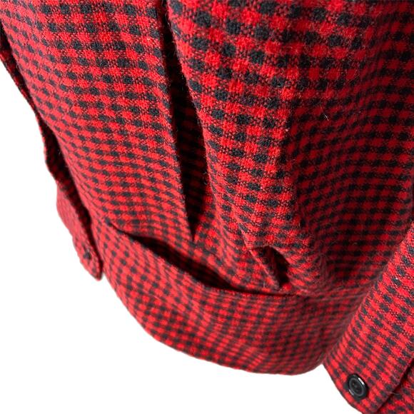 VINTAGE Red Black Plaid Blazer - Pleated Detail - Button Waist Jacket - Size S - Picture 3 of 5